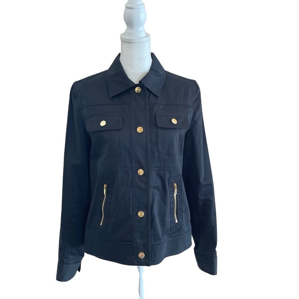 Jones New York Signature Black Cotton Jacket Gold Buttons Sz S
